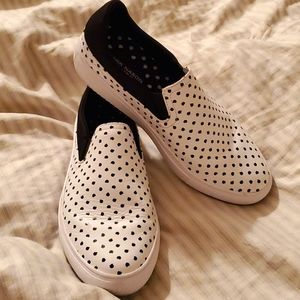 Mark Nason leather slip ons. Size women 8.5 Excellent condition. White & black